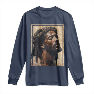 Religious Black Jesus With Crown Of Thorns Long Sleeve Shirt TS11 Navy Print Your Wear
