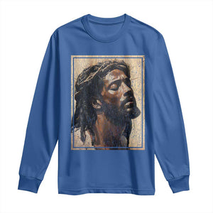 Religious Black Jesus With Crown Of Thorns Long Sleeve Shirt TS11 Royal Blue Print Your Wear