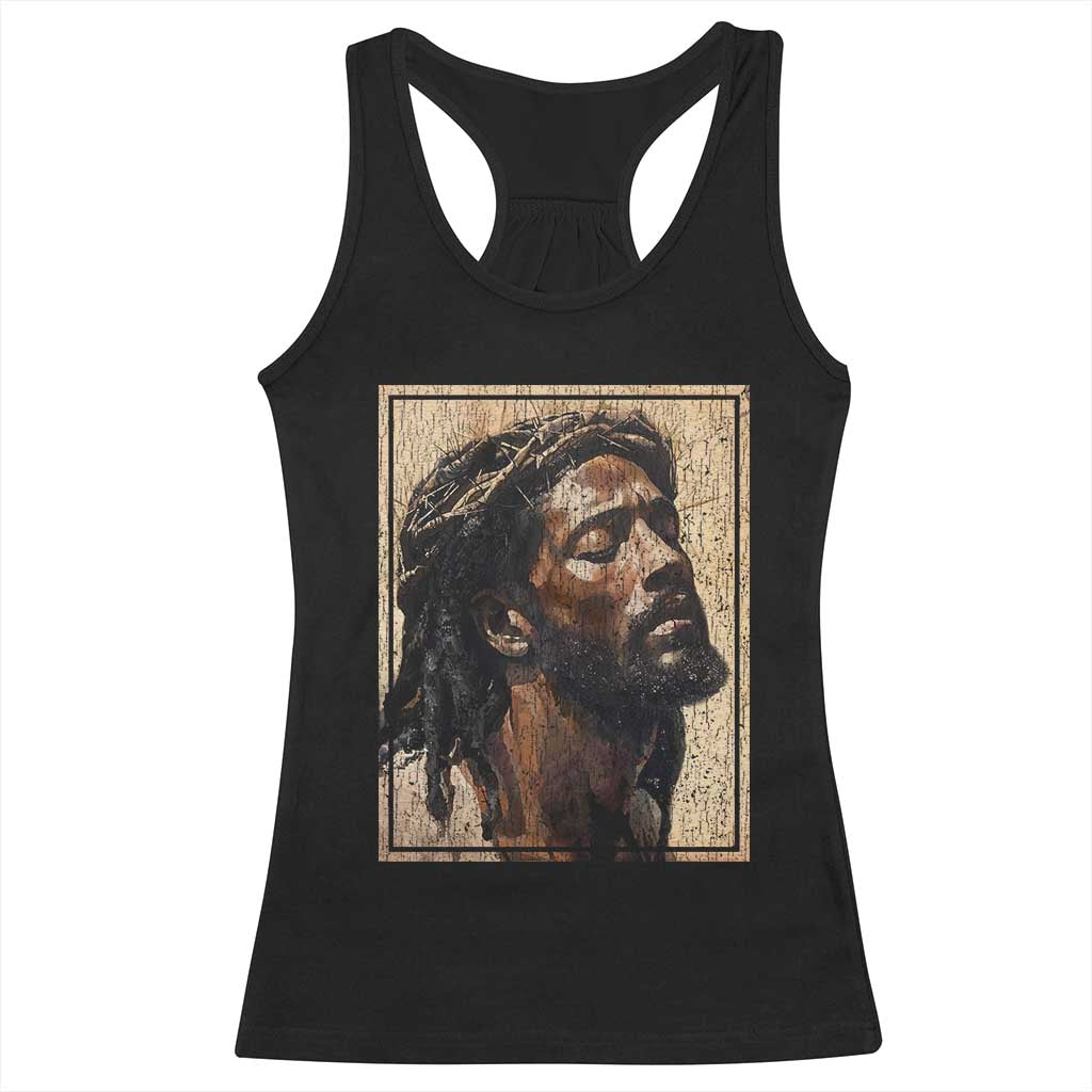 Religious Black Jesus With Crown Of Thorns Racerback Tank Top TS11 Black Print Your Wear