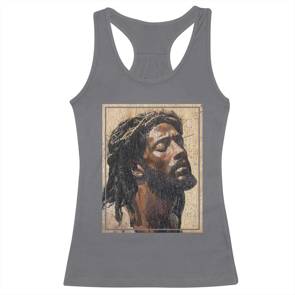 Religious Black Jesus With Crown Of Thorns Racerback Tank Top TS11 Charcoal Print Your Wear