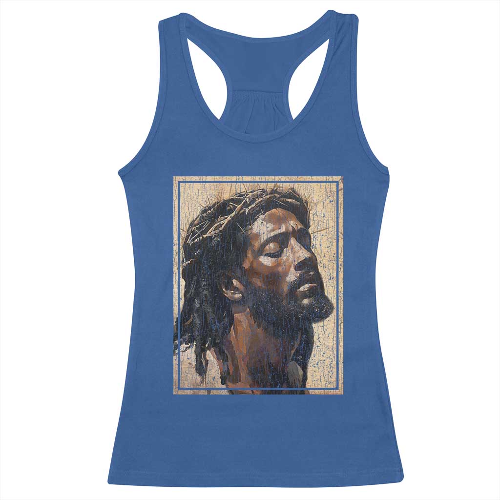 Religious Black Jesus With Crown Of Thorns Racerback Tank Top TS11 Royal Blue Print Your Wear