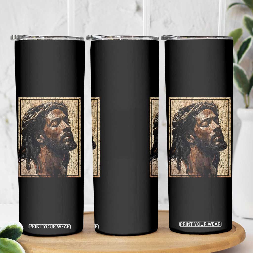 Religious Black Jesus With Crown Of Thorns Skinny Tumbler TS11 Print Your Wear