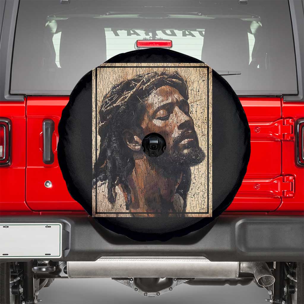 Religious Black Jesus With Crown Of Thorns Spare Tire Cover TS11 Black Print Your Wear