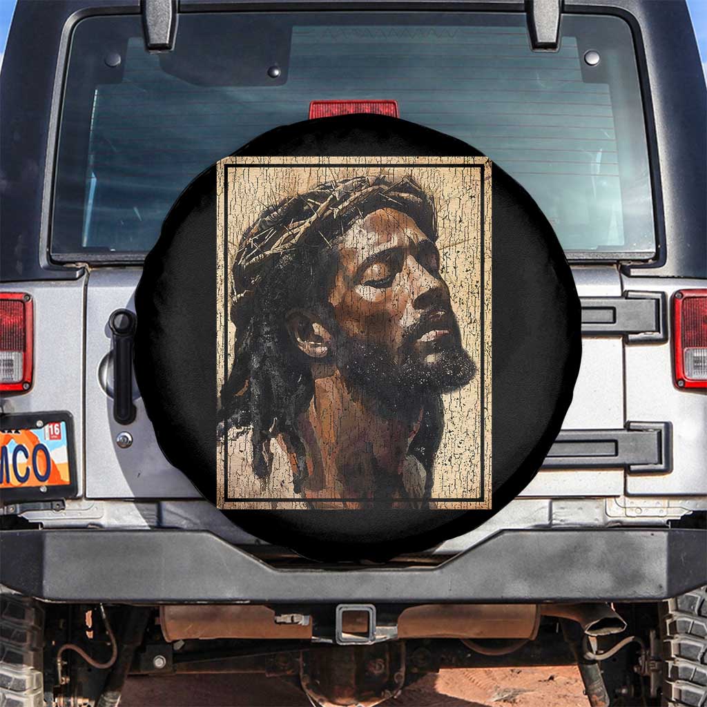 Religious Black Jesus With Crown Of Thorns Spare Tire Cover TS11 No hole Black Print Your Wear