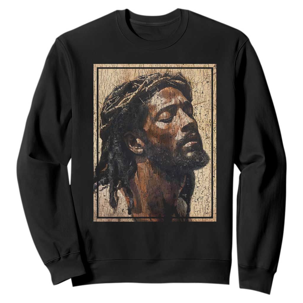 Religious Black Jesus With Crown Of Thorns Sweatshirt TS11 Black Print Your Wear