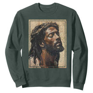 Religious Black Jesus With Crown Of Thorns Sweatshirt TS11 Dark Forest Green Print Your Wear