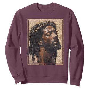 Religious Black Jesus With Crown Of Thorns Sweatshirt TS11 Maroon Print Your Wear
