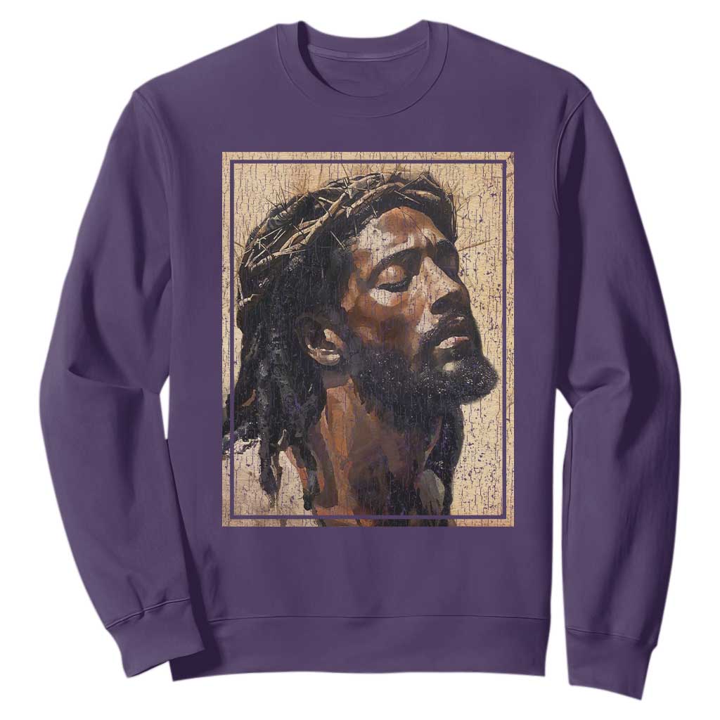 Religious Black Jesus With Crown Of Thorns Sweatshirt TS11 Purple Print Your Wear