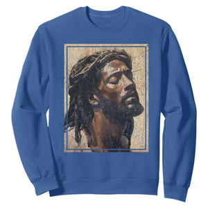 Religious Black Jesus With Crown Of Thorns Sweatshirt TS11 Royal Blue Print Your Wear