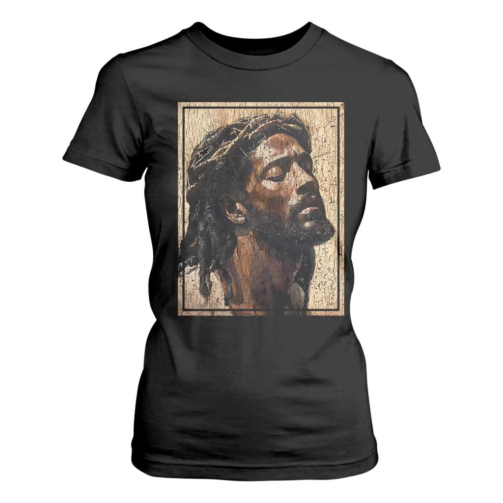 Religious Black Jesus With Crown Of Thorns T Shirt For Women TS11 Black Print Your Wear
