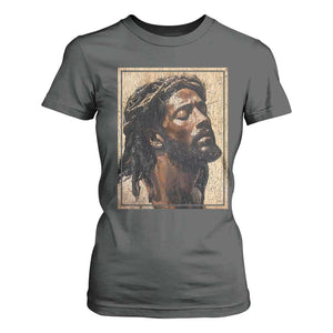 Religious Black Jesus With Crown Of Thorns T Shirt For Women TS11 Dark Heather Print Your Wear