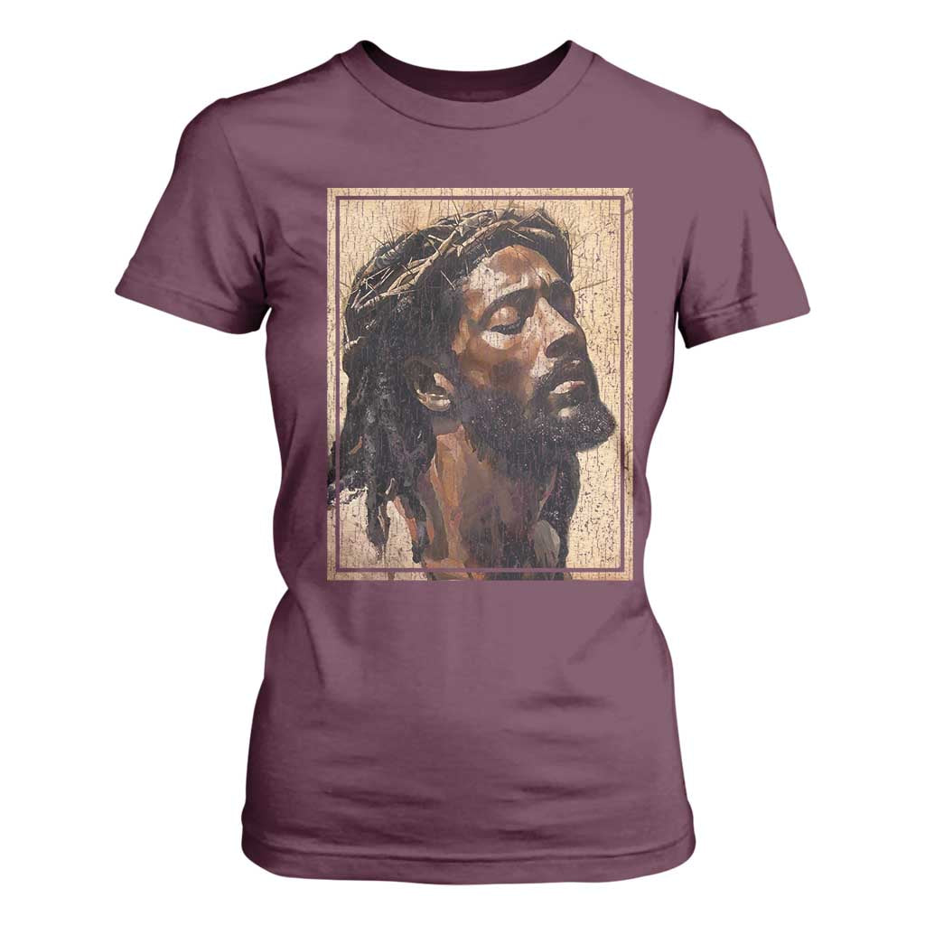 Religious Black Jesus With Crown Of Thorns T Shirt For Women TS11 Maroon Print Your Wear