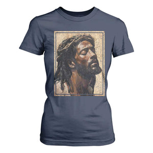 Religious Black Jesus With Crown Of Thorns T Shirt For Women TS11 Navy Print Your Wear