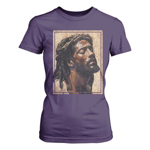 Religious Black Jesus With Crown Of Thorns T Shirt For Women TS11 Purple Print Your Wear