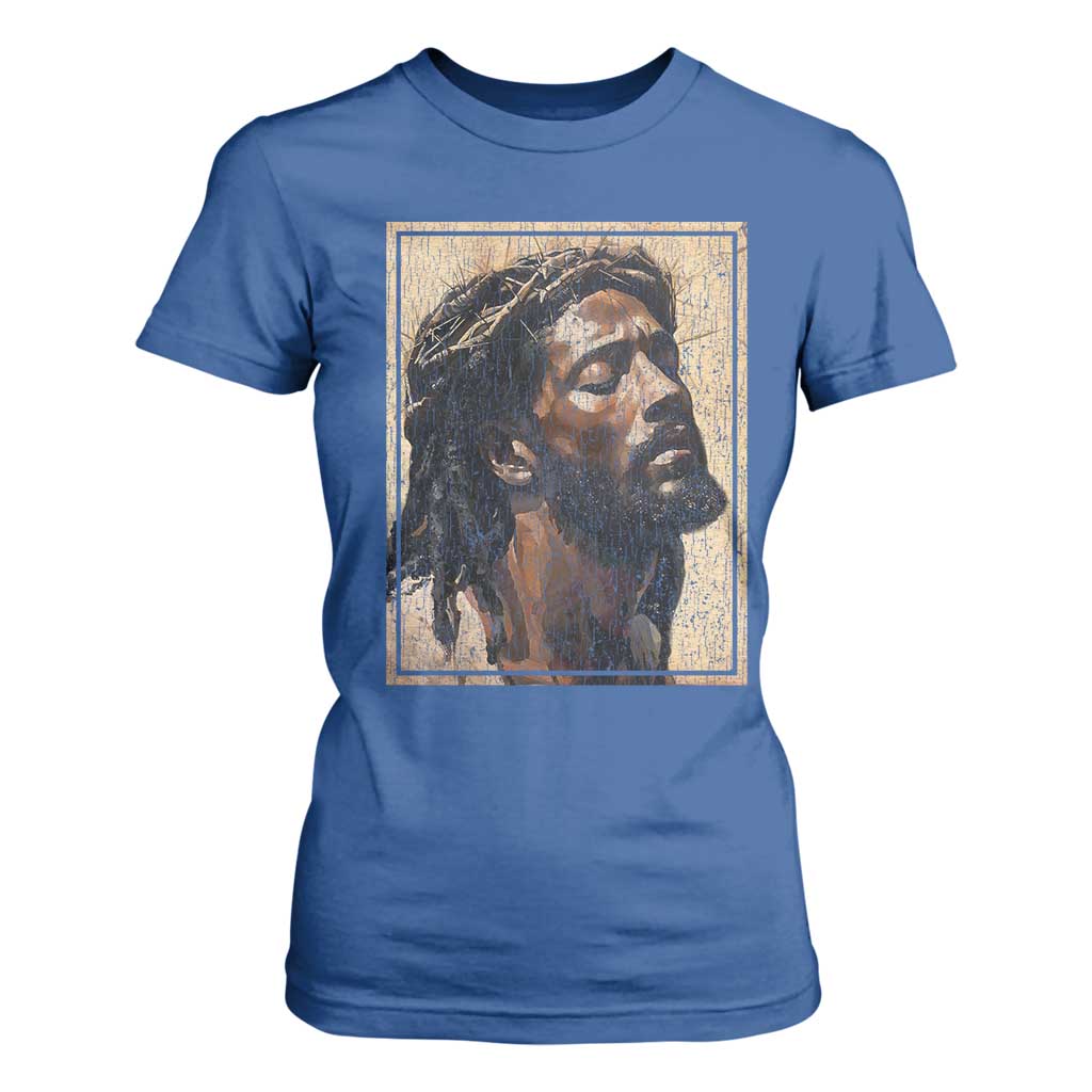 Religious Black Jesus With Crown Of Thorns T Shirt For Women TS11 Royal Blue Print Your Wear