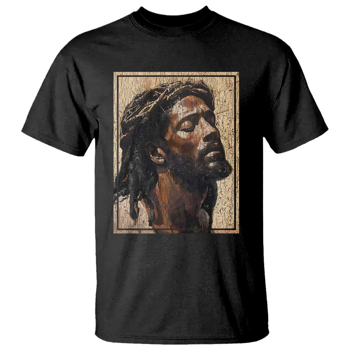 Religious Black Jesus With Crown Of Thorns T Shirt TS11 Black Print Your Wear