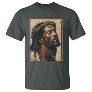 Religious Black Jesus With Crown Of Thorns T Shirt TS11 Dark Heather Print Your Wear