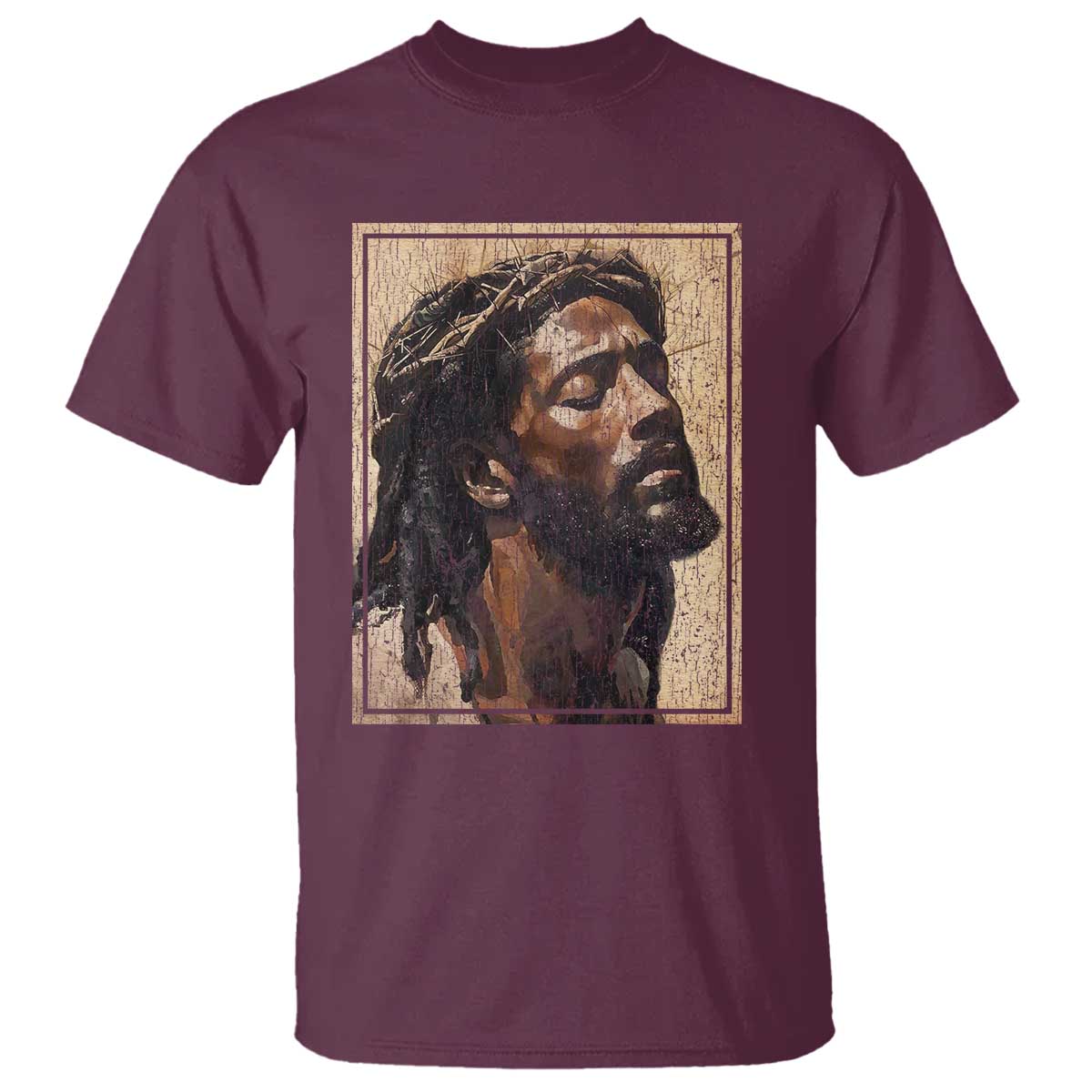 Religious Black Jesus With Crown Of Thorns T Shirt TS11 Maroon Print Your Wear