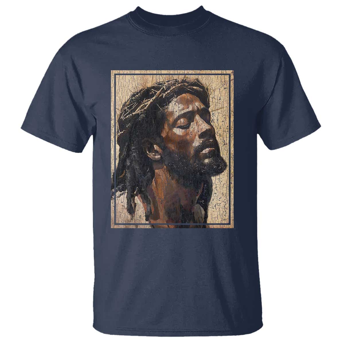Religious Black Jesus With Crown Of Thorns T Shirt TS11 Navy Print Your Wear