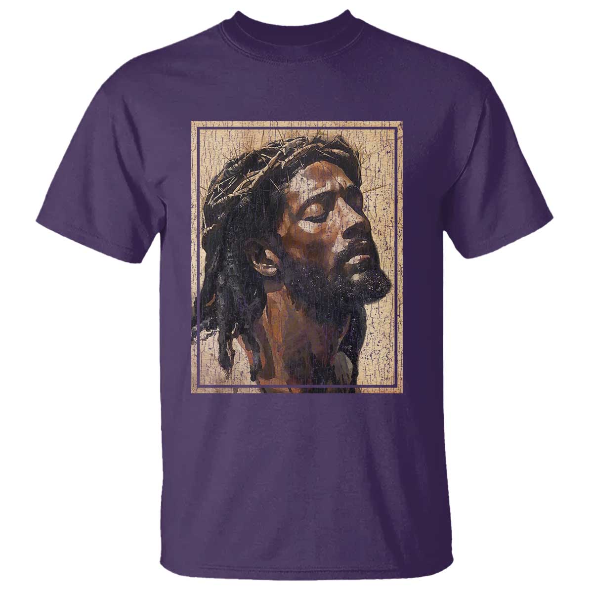 Religious Black Jesus With Crown Of Thorns T Shirt TS11 Purple Print Your Wear