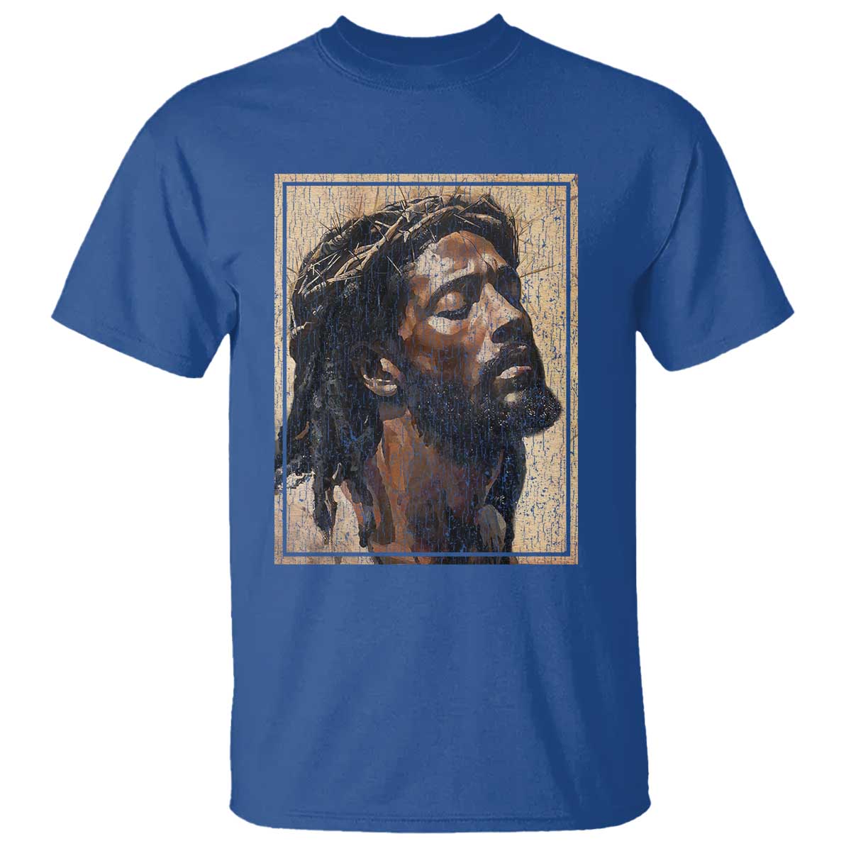 Religious Black Jesus With Crown Of Thorns T Shirt TS11 Royal Blue Print Your Wear
