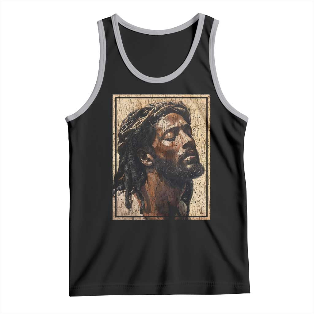 Religious Black Jesus With Crown Of Thorns Tank Top TS11 Black Athletic Heather Print Your Wear