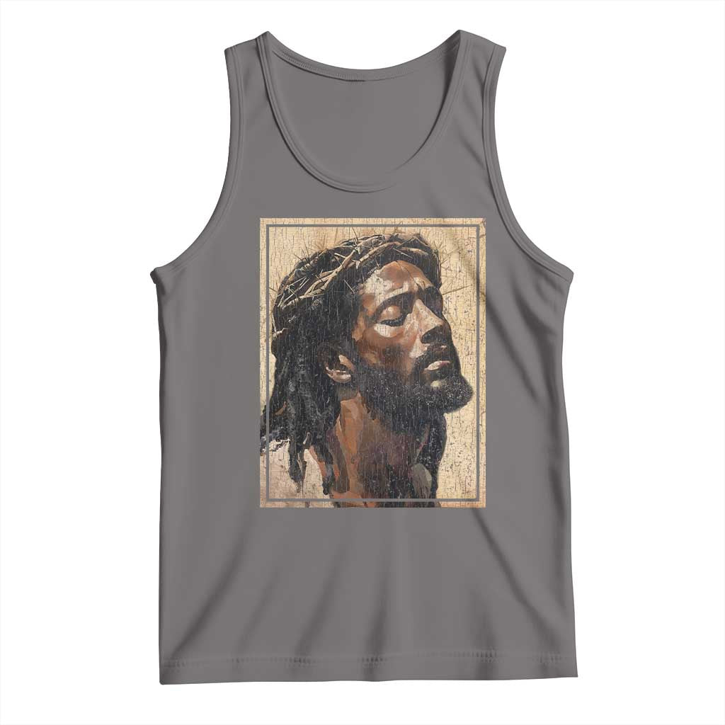 Religious Black Jesus With Crown Of Thorns Tank Top TS11 Deep Heather Print Your Wear