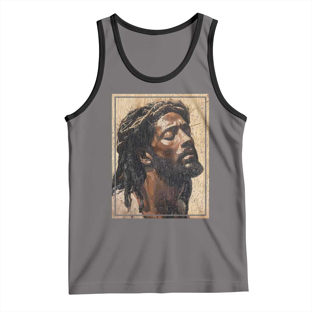 Religious Black Jesus With Crown Of Thorns Tank Top TS11 Deep Heather Black Print Your Wear