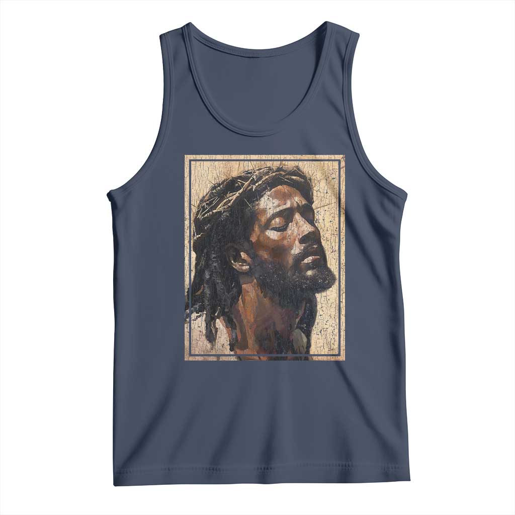 Religious Black Jesus With Crown Of Thorns Tank Top TS11 Navy Print Your Wear