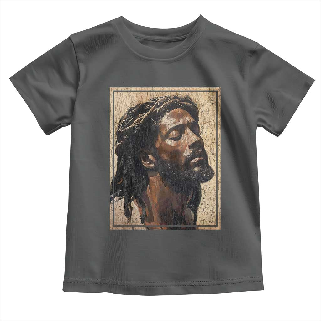 Religious Black Jesus With Crown Of Thorns Toddler T Shirt TS11 Dark Heather Print Your Wear