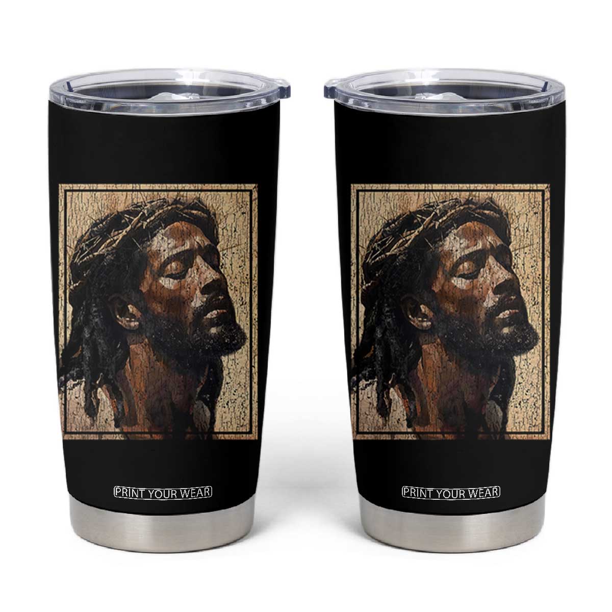 Religious Black Jesus With Crown Of Thorns Tumbler Cup TS11 Black Print Your Wear