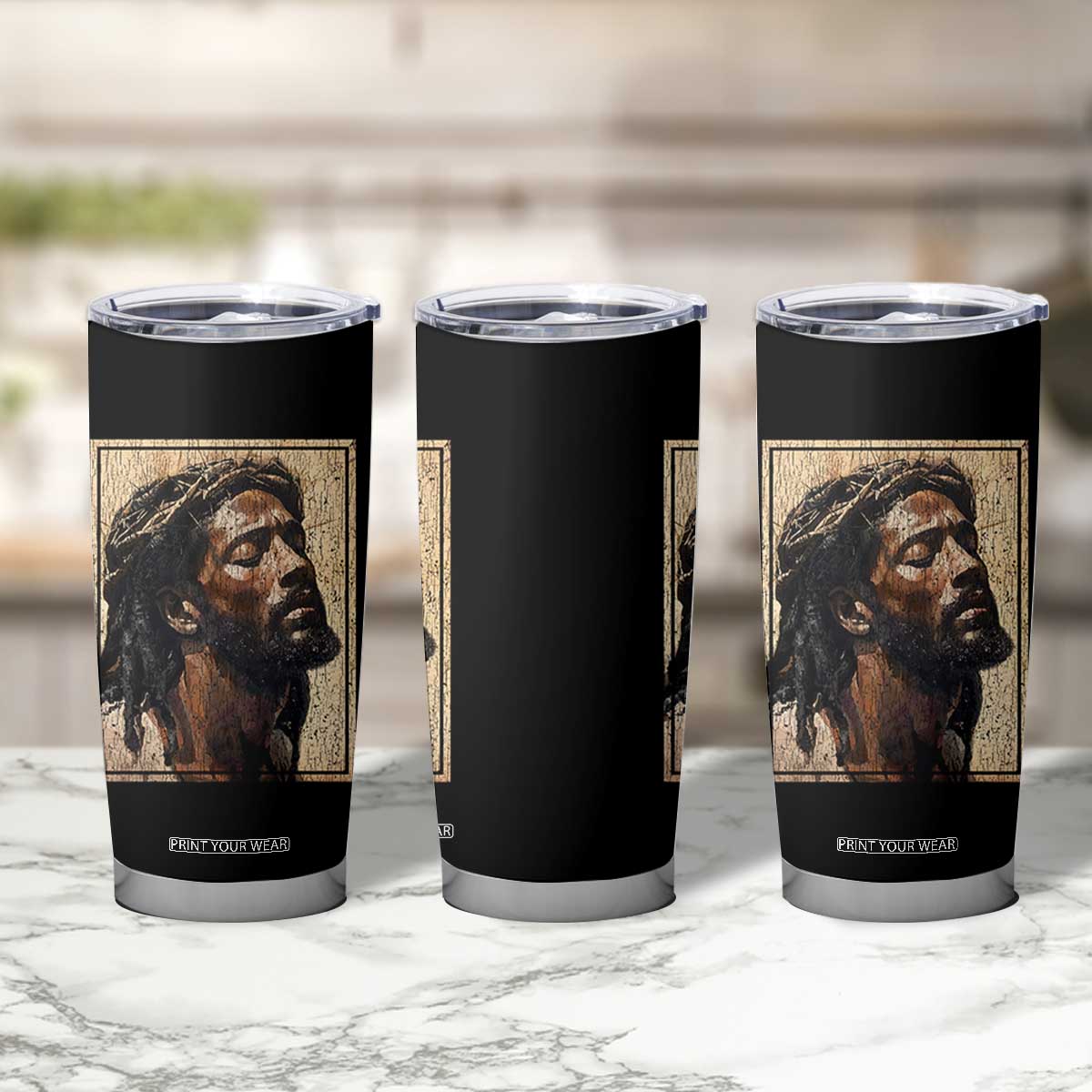 Religious Black Jesus With Crown Of Thorns Tumbler Cup TS11 Print Your Wear