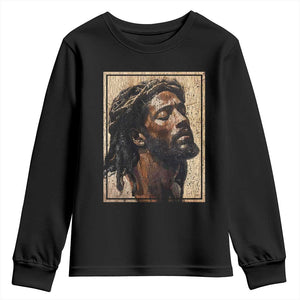 Religious Black Jesus With Crown Of Thorns Youth Sweatshirt TS11 Black Print Your Wear