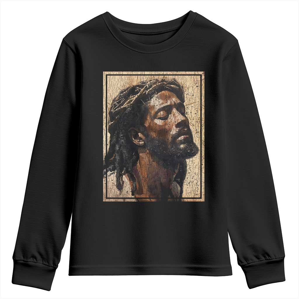Religious Black Jesus With Crown Of Thorns Youth Sweatshirt TS11 Black Print Your Wear