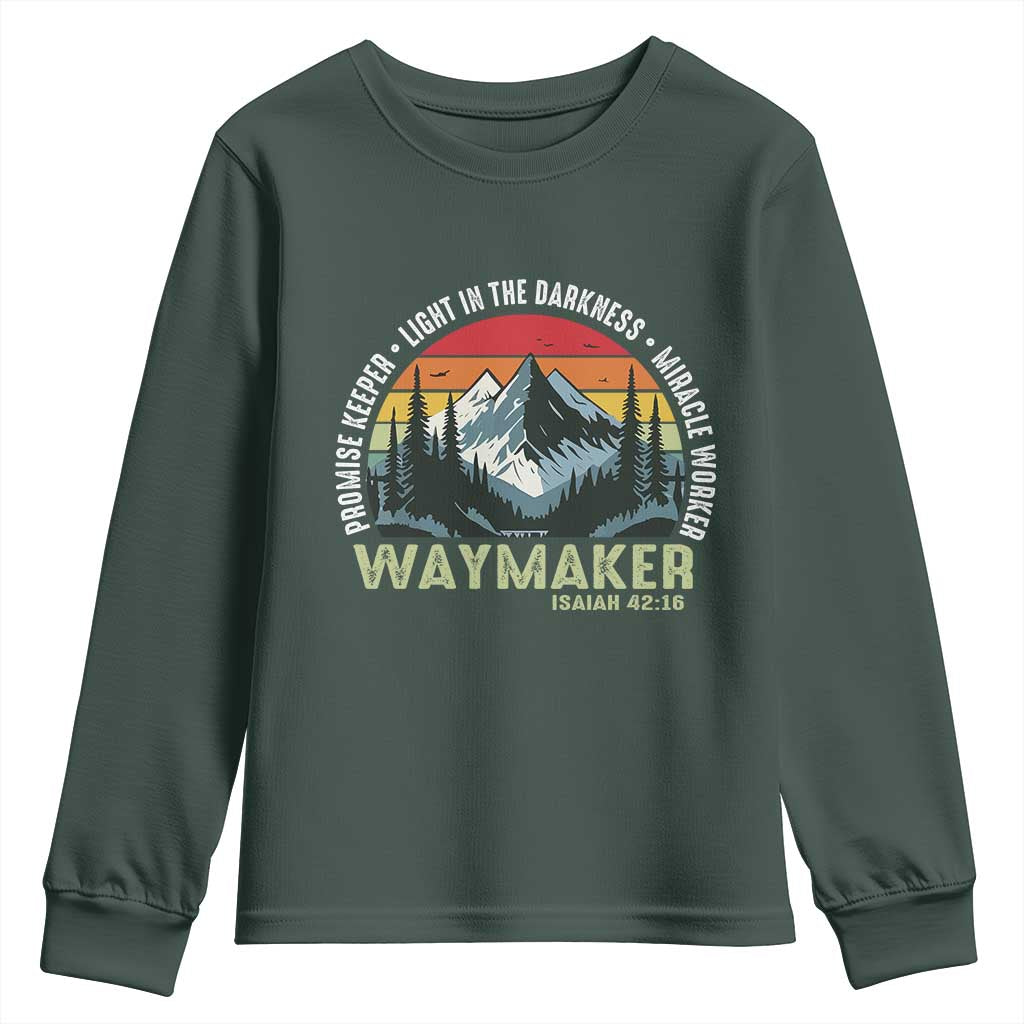 Religious Christian Waymaker Youth Sweatshirt Promise Keeper Light In The Darkness Miracle Worker TS11 Dark Forest Green Print Your Wear