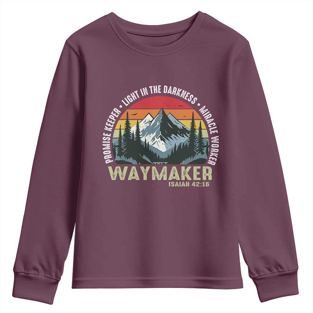 Religious Christian Waymaker Youth Sweatshirt Promise Keeper Light In The Darkness Miracle Worker TS11 Maroon Print Your Wear