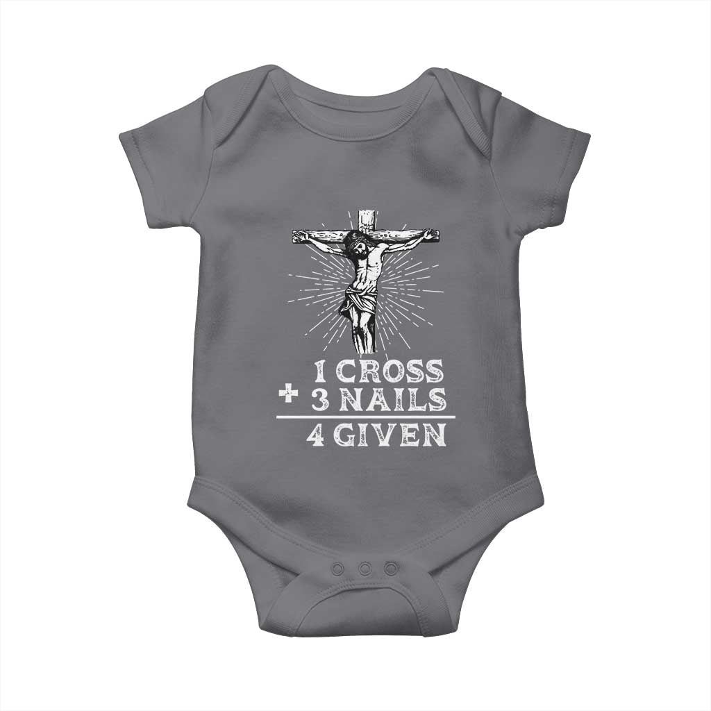 Religious Easter Baby Onesie 1 Cross 3 Nails Forgiven Jesus Christian Faith TS02 Charcoal Print Your Wear