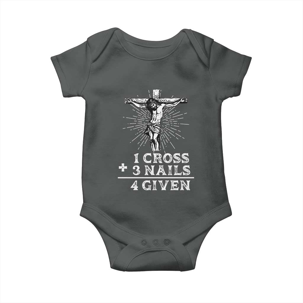 Religious Easter Baby Onesie 1 Cross 3 Nails Forgiven Jesus Christian Faith TS02 Dark Heather Print Your Wear