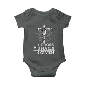 Religious Easter Baby Onesie 1 Cross 3 Nails Forgiven Jesus Christian Faith TS02 Dark Heather Print Your Wear