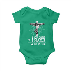 Religious Easter Baby Onesie 1 Cross 3 Nails Forgiven Jesus Christian Faith TS02 Irish Green Print Your Wear