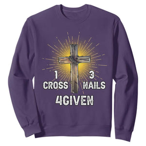 Religious Easter Sweatshirt 1 Cross 3 Nails Forgiven Christian Cross Jesus TS02 Purple Print Your Wear