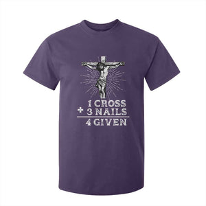 Religious Easter T Shirt For Kid 1 Cross 3 Nails Forgiven Jesus Christian Faith TS02 Purple Print Your Wear