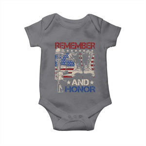 Remember And Honor Baby Onesie Memorial Day Veteran Boots American Flag TS11 Charcoal Print Your Wear