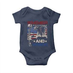 Remember And Honor Baby Onesie Memorial Day Veteran Boots American Flag TS11 Navy Print Your Wear