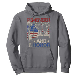 Remember And Honor Hoodie Memorial Day Veteran Boots American Flag TS11 Charcoal Print Your Wear