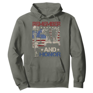 Remember And Honor Hoodie Memorial Day Veteran Boots American Flag TS11 Military Green Print Your Wear