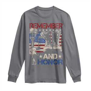 Remember And Honor Long Sleeve Shirt Memorial Day Veteran Boots American Flag TS11 Charcoal Print Your Wear