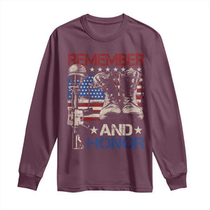 Remember And Honor Long Sleeve Shirt Memorial Day Veteran Boots American Flag TS11 Maroon Print Your Wear