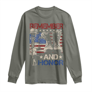 Remember And Honor Long Sleeve Shirt Memorial Day Veteran Boots American Flag TS11 Military Green Print Your Wear