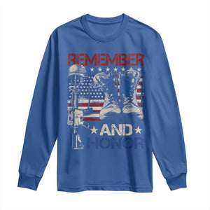 Remember And Honor Long Sleeve Shirt Memorial Day Veteran Boots American Flag TS11 Royal Blue Print Your Wear